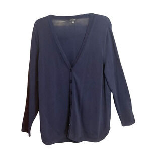 Talbots Cardigan Sweater Womens XL Blue V-Neck Cotton Knit Lightweight